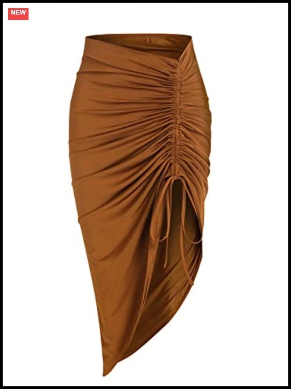 Asymmetrical High Waist Ruched Drawstring Skirt with Slit